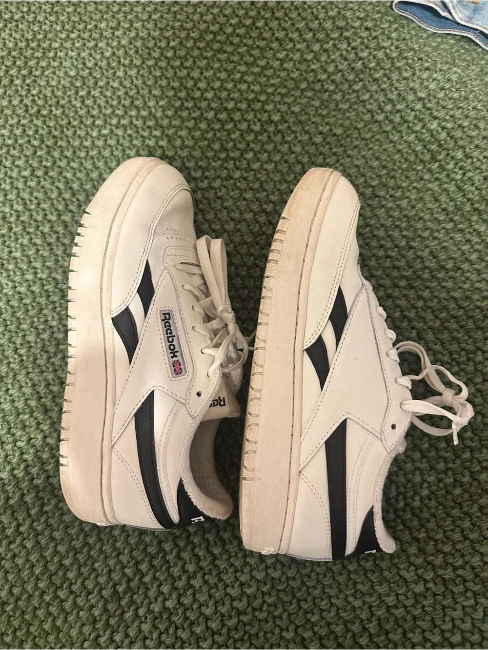 Reebok White Leather Sneakers with Black Stripes